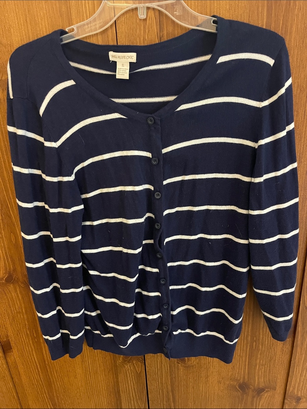 Striped Navy and White Button-Front Cardigan